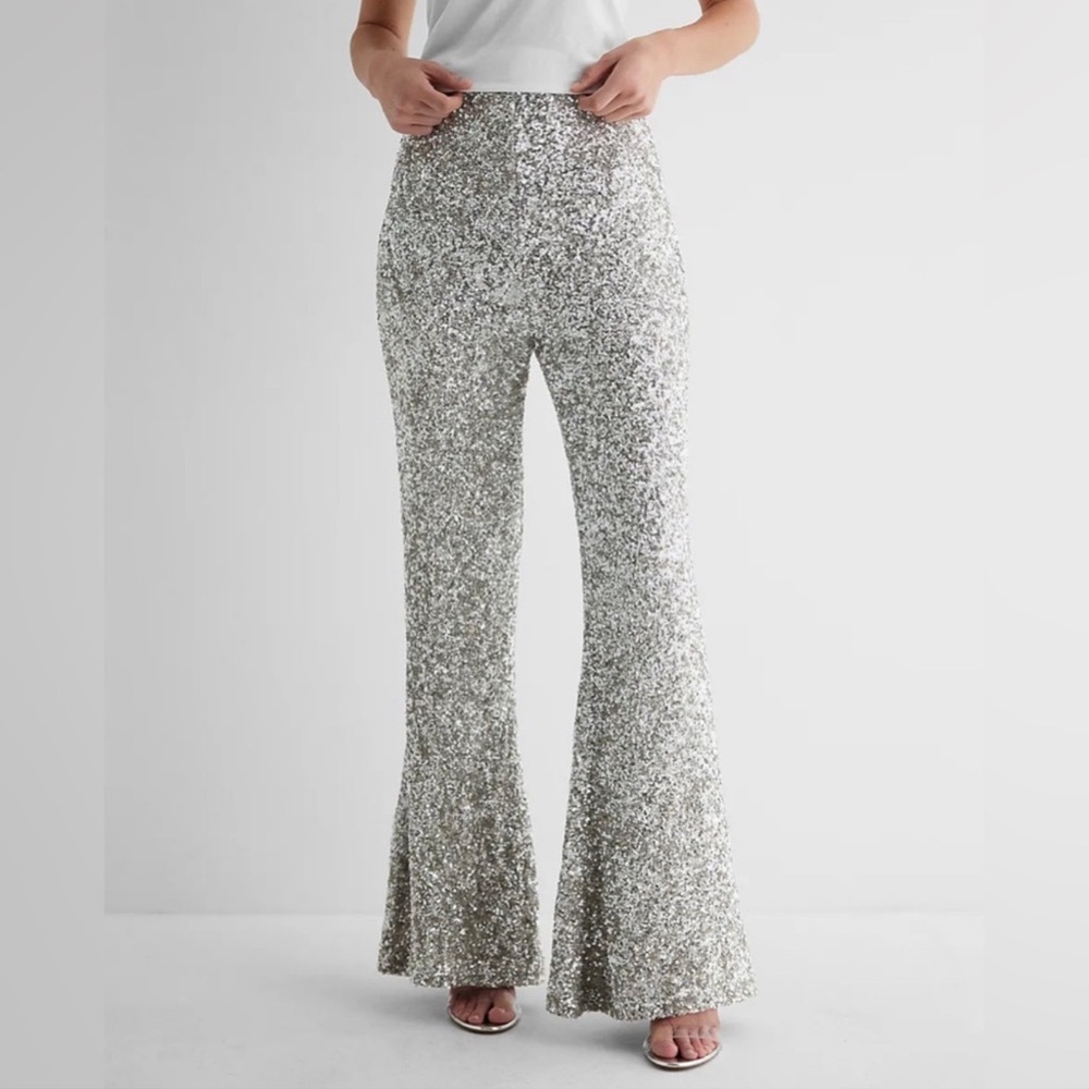 Express Sequin Pull On Flare Pants XS NWT